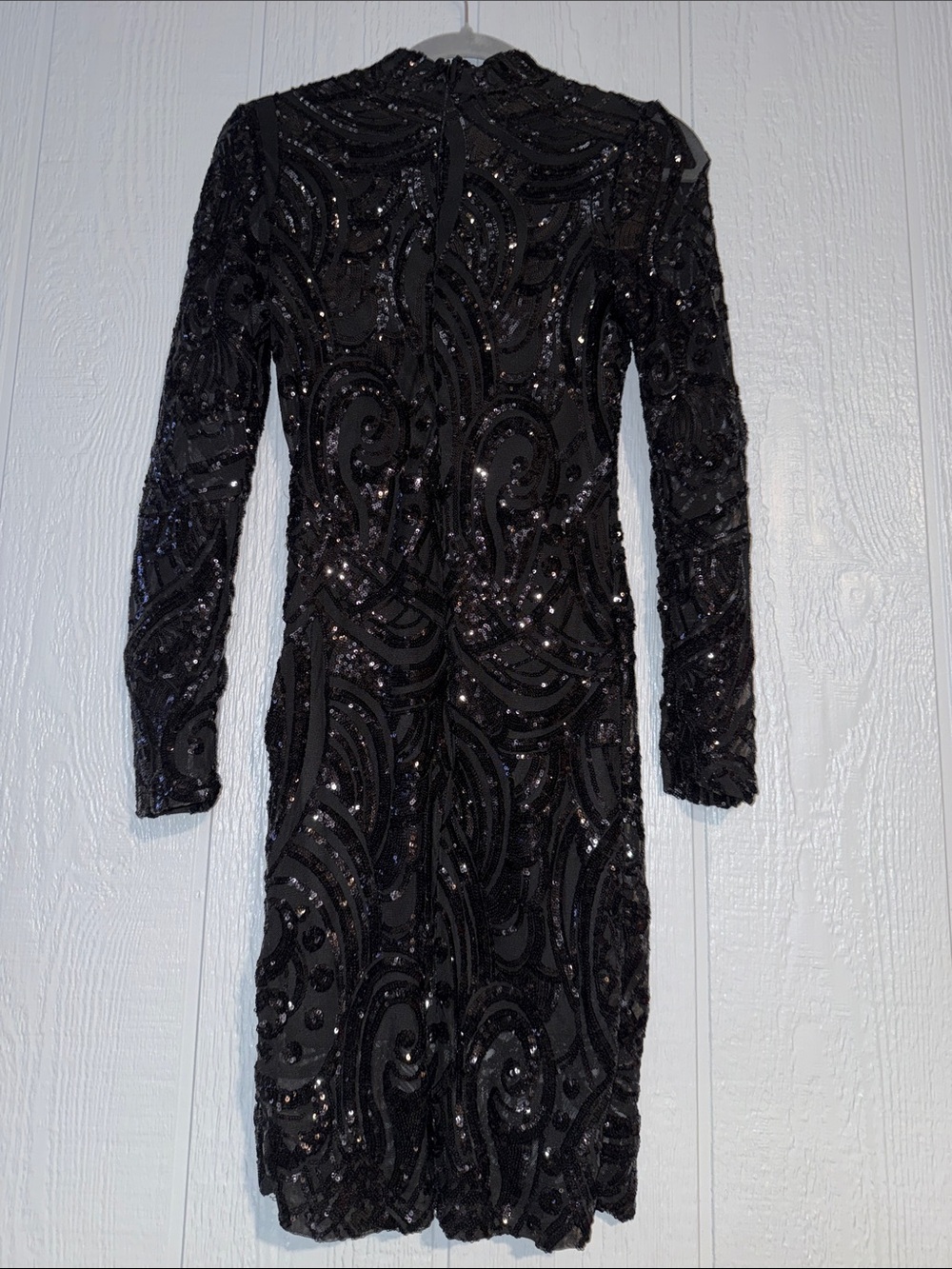Black Sequin Long Sleeve Evening Dress - Picture 2 of 5